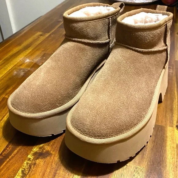 Authentic UGG Chestnut Platform Ankle women's winter boots genuine suede / wool. - Picture 9 of 9